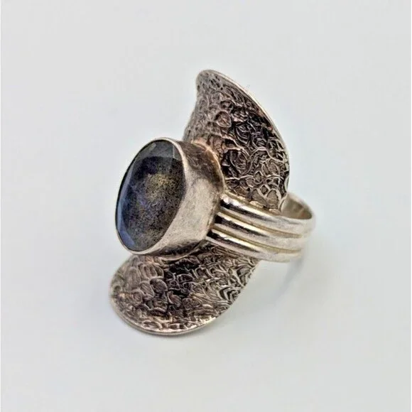 PTI India Sterling Silver 925 Labradorite Saddle Style Cocktail Ring Sz 7